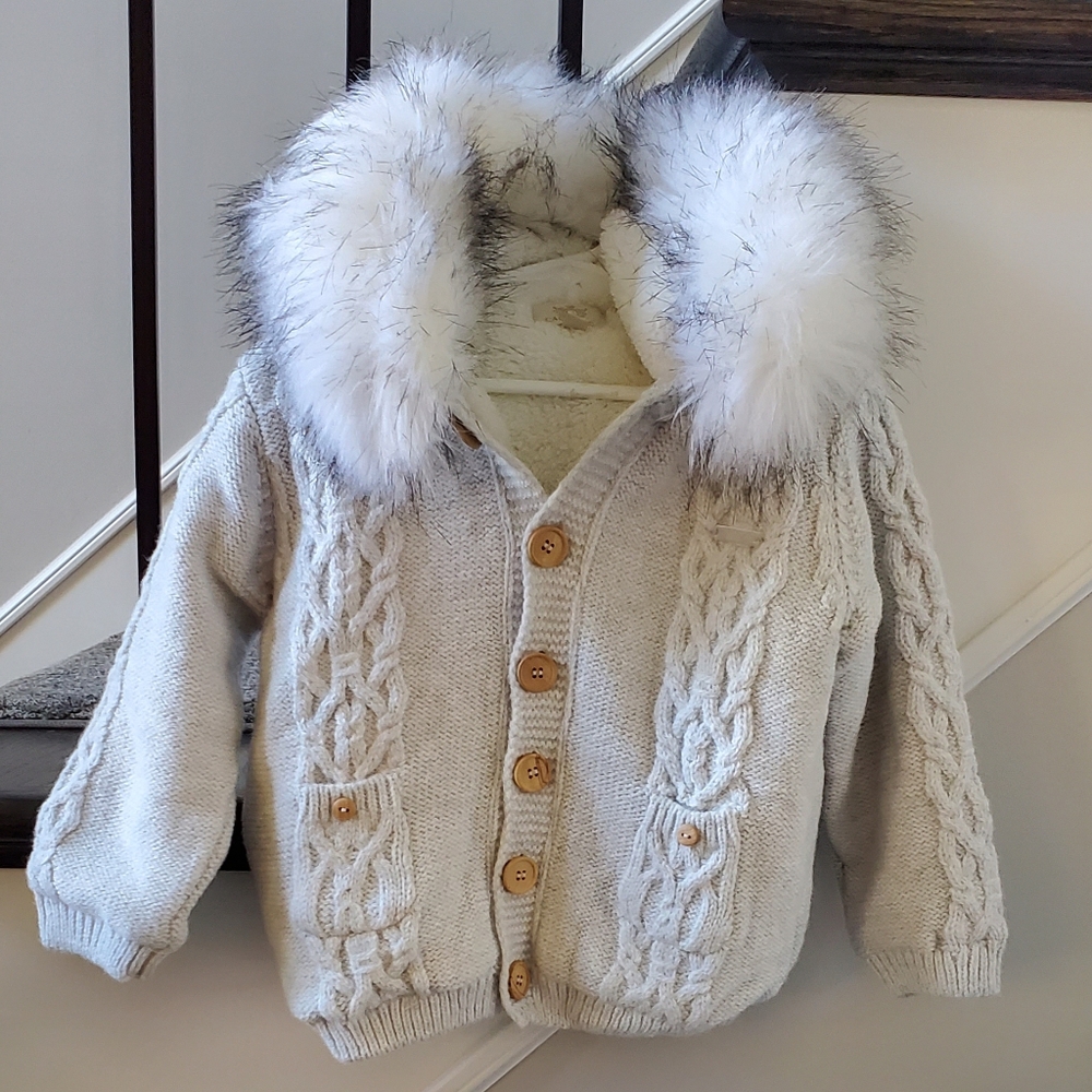 Cozy Cream Kids Puffer Jacket with Faux Fur Trim
